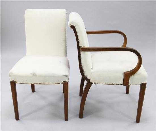 A set of eight Art Deco walnut dining chairs,